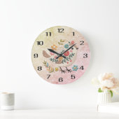 Petites fleurs Feuilles d'oiseaux Horloge murale r (Maison)