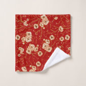 Petites fleurs sur motif rouge (Gant de toilette)