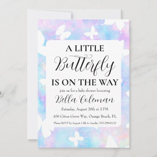 petites invitations à la douche pour bébé papillon (Devant)