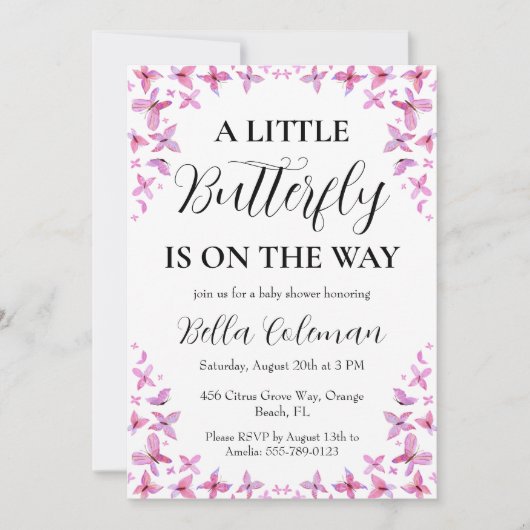 petites invitations à la douche pour bébé papillon (Devant)