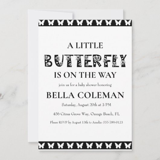petites invitations à la douche pour bébé papillon (Devant)
