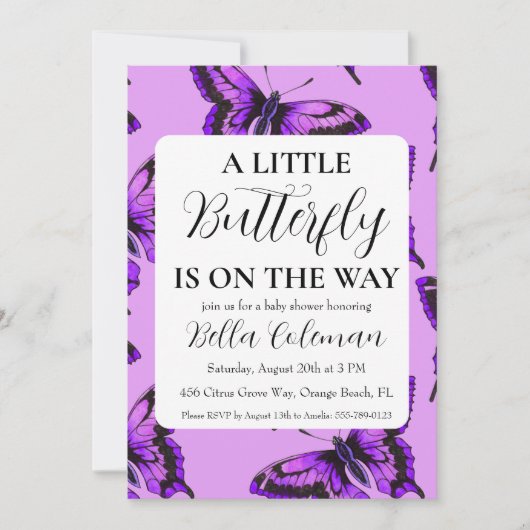 petites invitations à la douche pour bébé papillon (Devant)