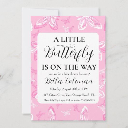 petites invitations à la douche pour bébé papillon (Devant)