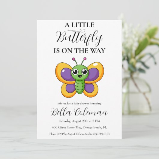 petites invitations à la douche pour bébé papillon (Debout devant)