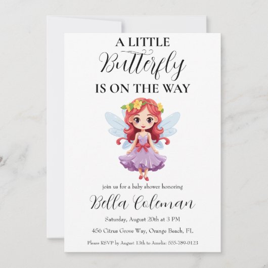 petites invitations à la douche pour bébé papillon (Devant)