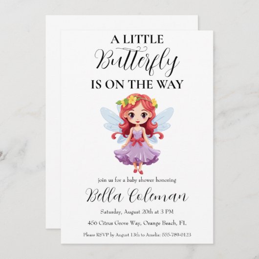 petites invitations à la douche pour bébé papillon (Devant / Derrière)