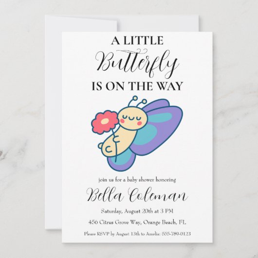 petites invitations à la douche pour bébé papillon (Devant)