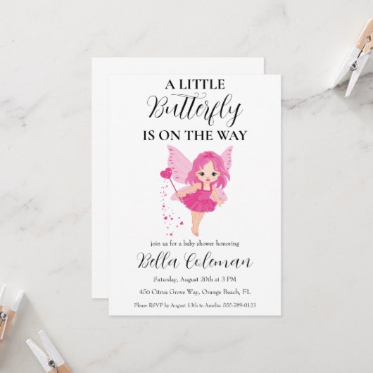 petites invitations à la douche pour bébé papillon (Devant/Arrière en situation)