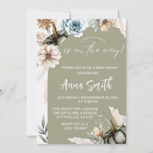 petites invitations citrouilles à la douche bébé (Devant)