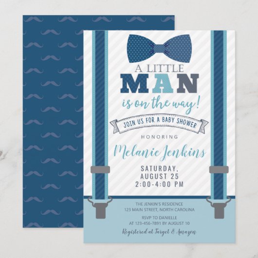Petites invitations de baby shower d'homme pour le (Devant / Derrière)