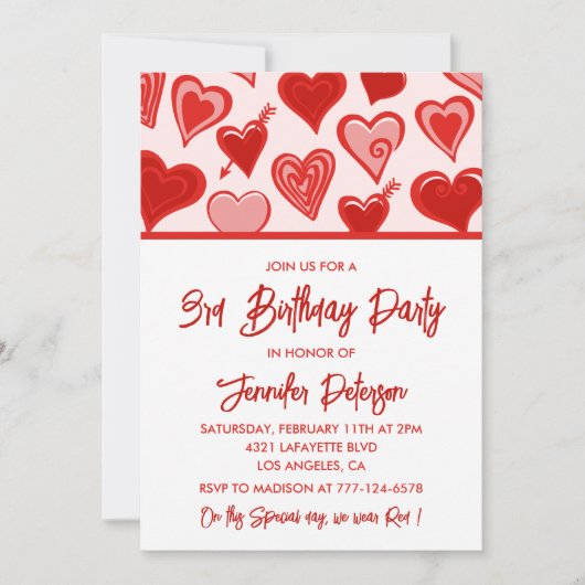 Petites invitations pour ses Coeurs pour 3 ans (Devant)