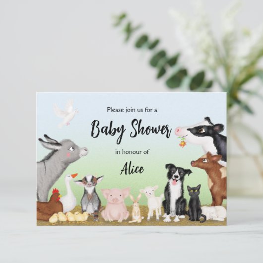 Petits animaux de ferme baby shower invitation (pe (Debout devant)