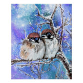 Petits Bruants Couple En Hiver Poster Peinture (Devant)