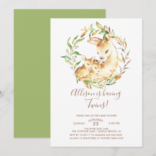 Petits Cerfs Twins Baby Shower Invitations (Devant / Derrière)