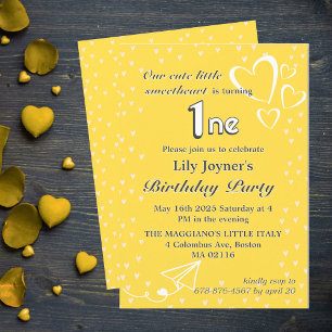 Petits Coeurs Jaune Invitation Anniversaire
