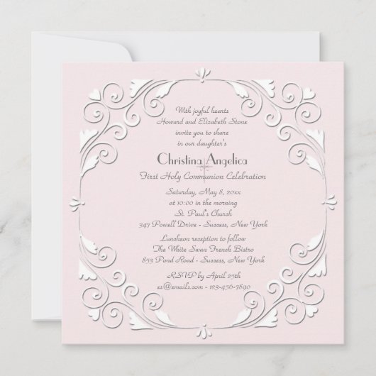 Petits Coeurs Rose Invitation Religieuse (Devant)