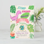 PETITS DINOSAURS FILLE 2E ANNIVERSAIRE INVITATION (Debout devant)