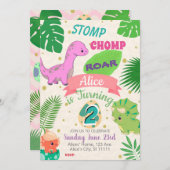 PETITS DINOSAURS FILLE 2E ANNIVERSAIRE INVITATION (Devant / Derrière)