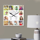 Petits-enfants font la vie Grand Citation 12 Photo<br><div class="desc">Horloge photo pour grands-parents avec 12 de vos photos préférées. Créez votre propre collage photo de style grille et ajoutez les noms des petits-enfants (2 à 8 noms semble mieux). La citation dit "petits-enfants rendent la vie grandiose" et se termine avec un coeur d'amour. Le design est écrit en typographie...</div>