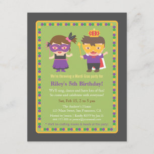 Petits Enfants Mardi Gras Invitations de fête d'an