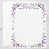 Petits fleurs violettes sur un papier à lettres à (Devant / Derrière)