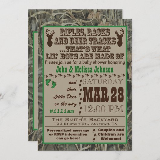 Petits garçons Chasse Camo Baby Douche Invitations (Devant / Derrière)