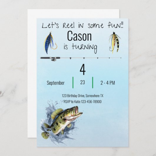 Petits garçons Editable Fishing Party Invitation (Devant / Derrière)