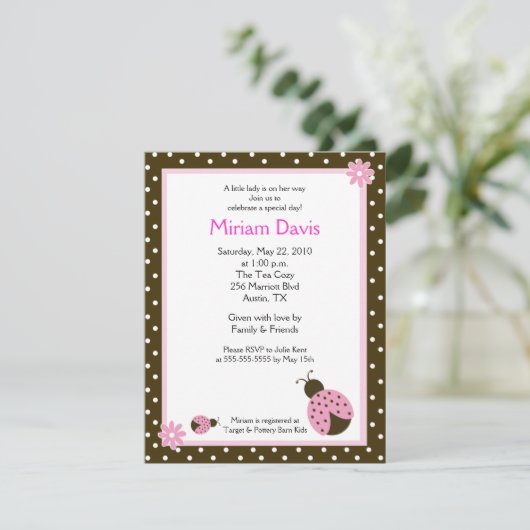 Petits Ladybugs Rose 4x5 Invitations de douche pou (Debout devant)
