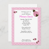 Petits Ladybugs Rose 4x5 Invitations de douche pou (Devant / Derrière)