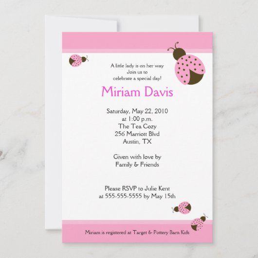 Petits Ladybugs Rose 5x7 Invitations de douche béb (Devant)