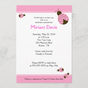 Petits Ladybugs Rose 5x7 Invitations de douche béb