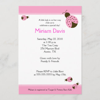 Petits Ladybugs Rose 5x7 Invitations de douche béb