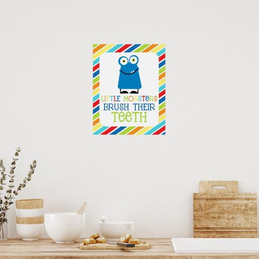 Petits monstres brossent leurs dents Impression po (Cuisine)