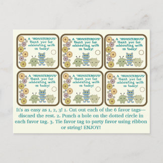 Petits monstres Fête Favoriser Tags Carte postale