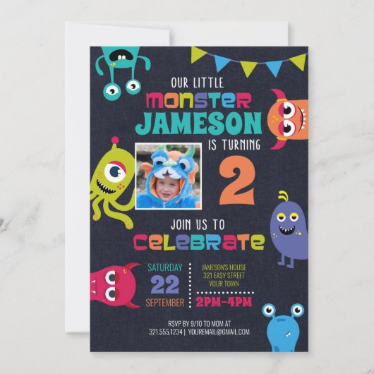 Petits monstres Invitation de fête d'anniversaire (Devant)