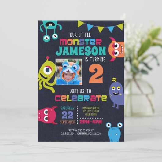 Petits monstres Invitation de fête d'anniversaire (Debout devant)