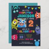 Petits monstres Invitation de fête d'anniversaire (Devant / Derrière)