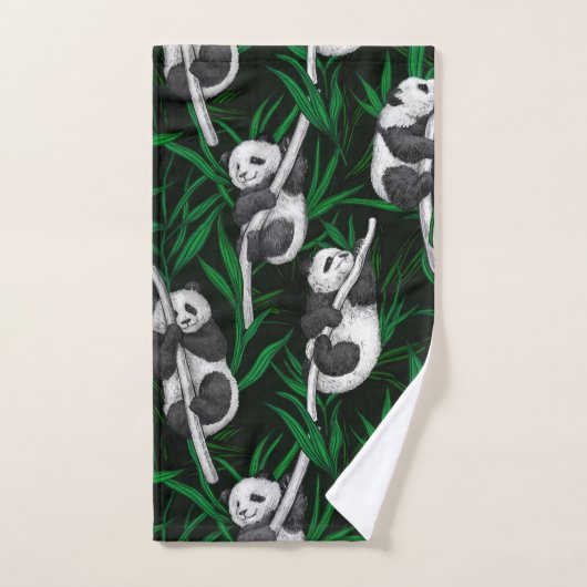 Petits panda sur vert foncé (Serviette à main)