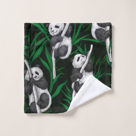 Petits panda sur vert foncé (Gant de toilette)
