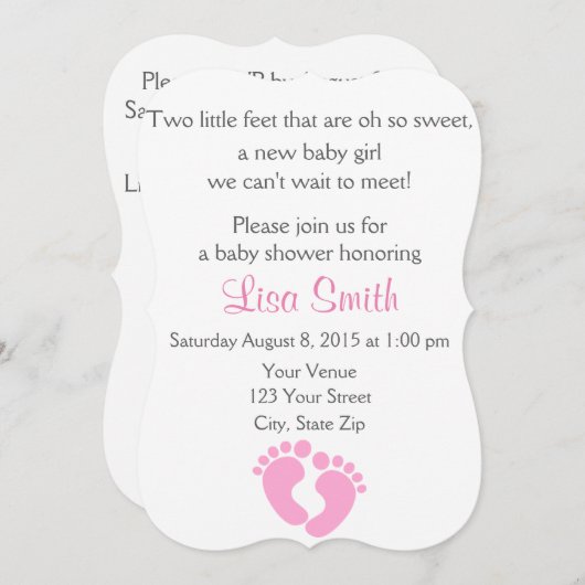 Petits pieds bébé fille douche Invitation (Devant / Derrière)