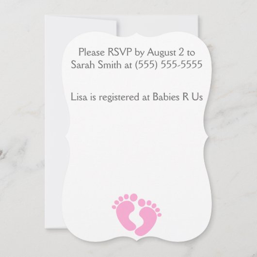 Petits pieds bébé fille douche Invitation (Dos)