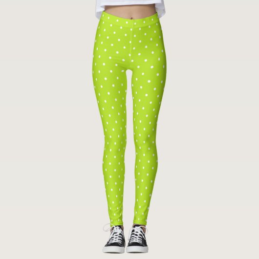 Petits pois blancs sur des leggings vert citron (Devant)