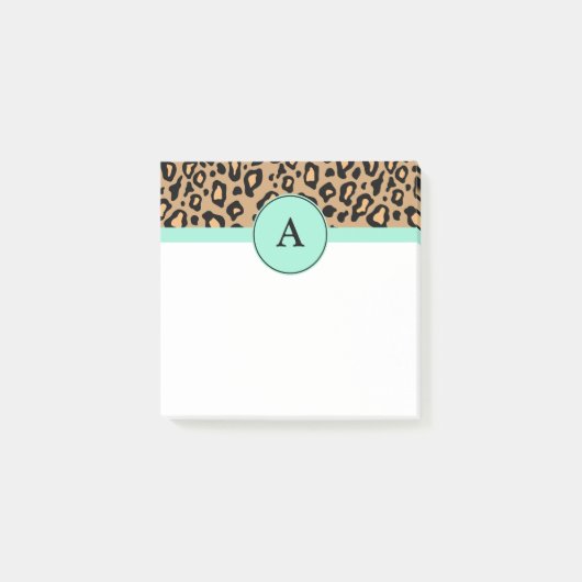 Petits Post-It Monogrammes Turquoise à Imprimé Léo (Devant)