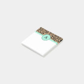 Petits Post-It Monogrammes Turquoise à Imprimé Léo (Incliné)