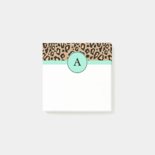 Petits Post-It Monogrammes Turquoise Imprimé Léopa