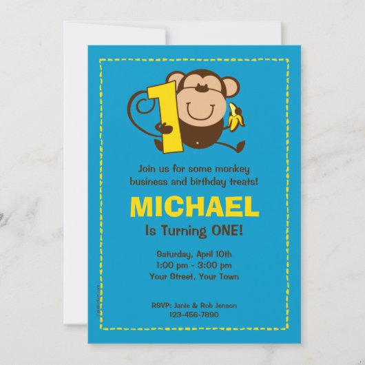 Petits singes 1er anniversaire Invitations personn (Devant)