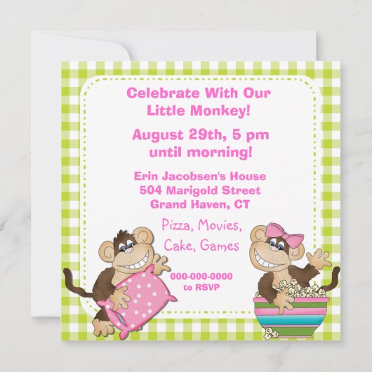 Petits singes Anniversaire Dormir Invitations (Dos)