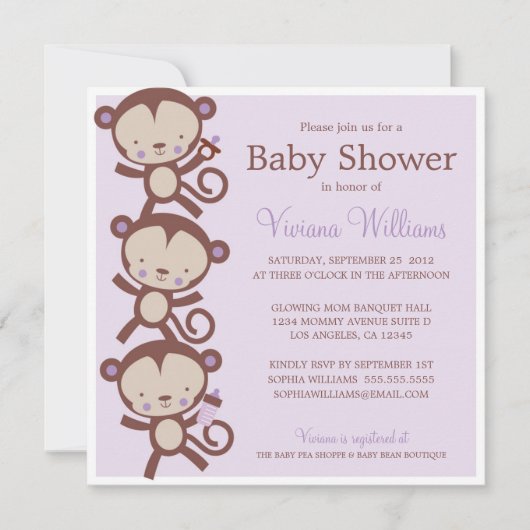 PETITS SINGES DE FILLES| INVITATION BABY SHOWER (Devant)