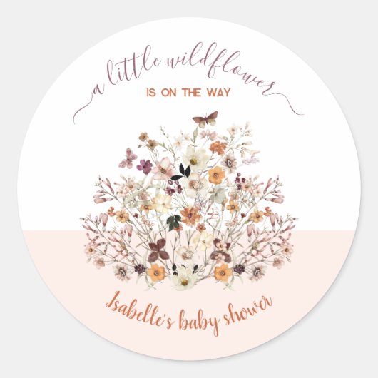 Petits Stickers Baby shower Fleur sauvage Rose fil (Devant)