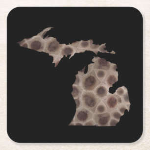 Petoskey Stone Michigan staat steen fossiel Vierkante Kartonnen Onderzetter